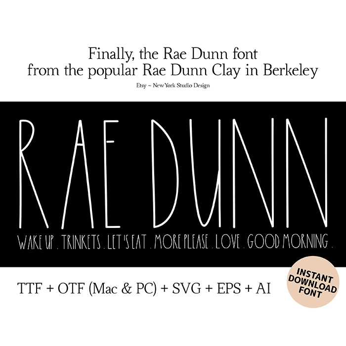 Download the Rae Dunn Font from the popular clay in Berkeley.