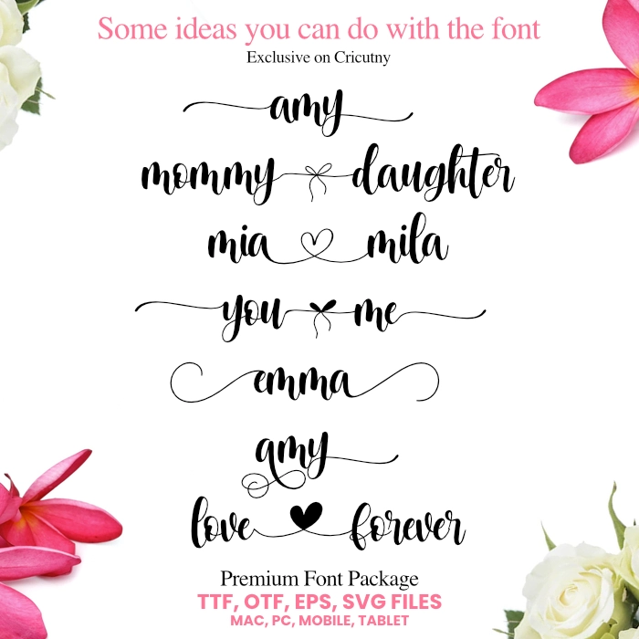 font with hearts and swirls