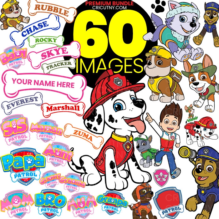 Paw Patrol Characters with Badges svg with Fonts